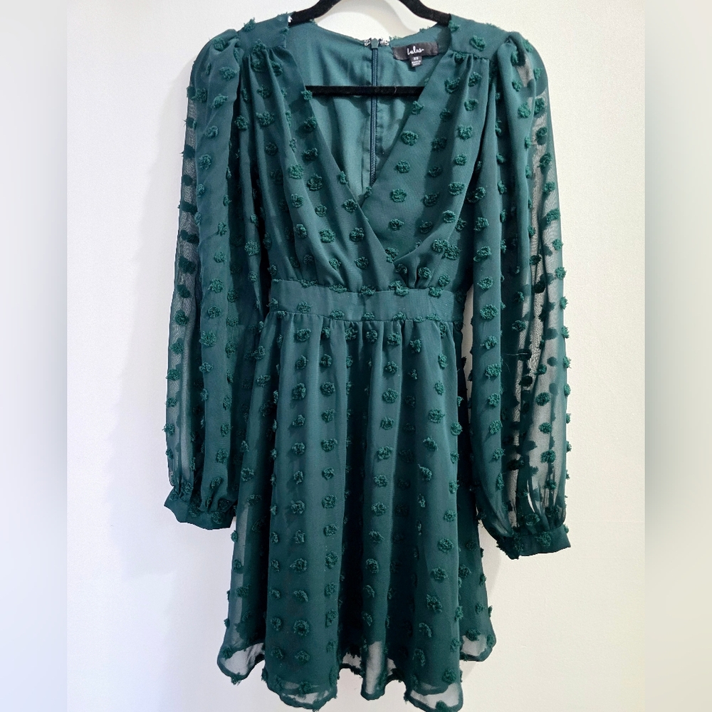 Always on Repeat Emerald Green Clip Dot Long Sleeve Mini Dress Size XS